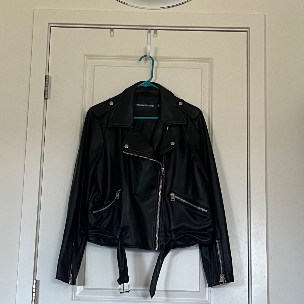 Calvin Klein Jeans Leather Biker Jacket Size L